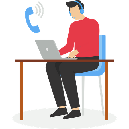 Opérateur de hotline consultant le client avec un casque sur mobile  Illustration