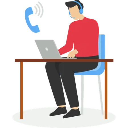 Opérateur de hotline consultant le client avec un casque sur mobile  Illustration