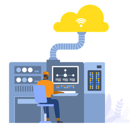 Operator controls manufacturing process and analyzes data  Illustration