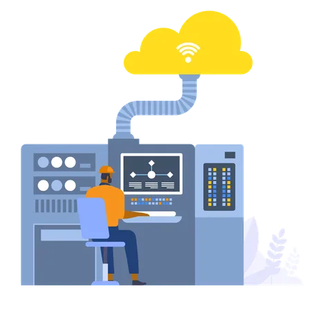 Operator controls manufacturing process and analyzes data  Illustration