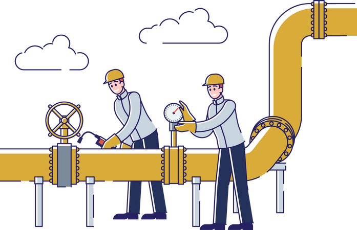 Operators Monitoring And Control Of Gas And Oil Transportation Based on Pressure Gauge Readings In Pipeline  Illustration