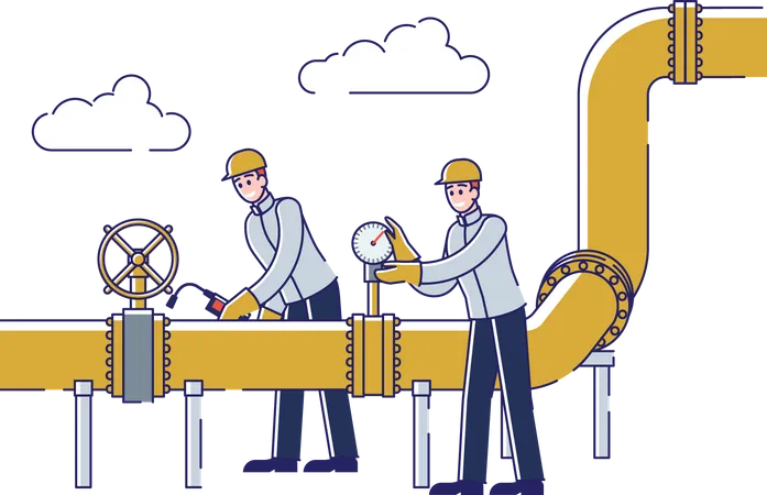 Operators Monitoring And Control Of Gas And Oil Transportation Based on Pressure Gauge Readings In Pipeline  Illustration