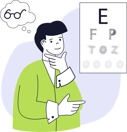 Patient ophtalmologique effectuant un examen de la vue  Illustration