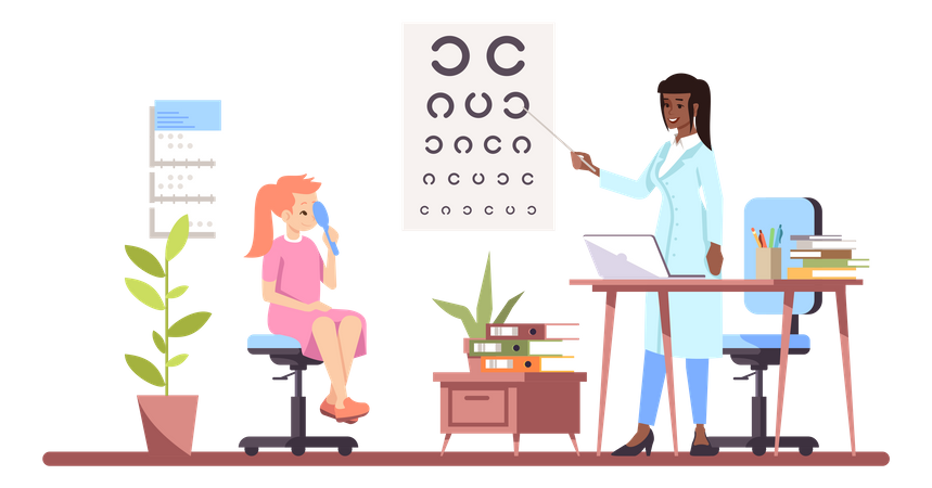 Ophtalmologiste examinant la vue  Illustration