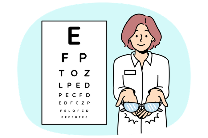Une ophtalmologue donne des lunettes à une cliente  Illustration