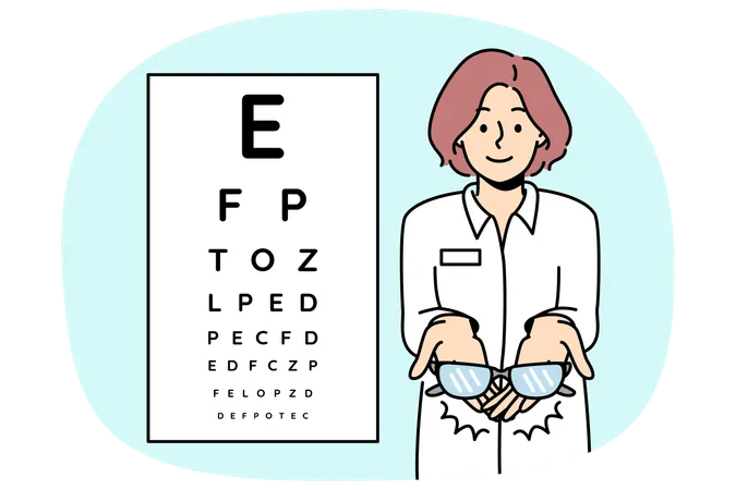 Une ophtalmologue donne des lunettes à une cliente  Illustration