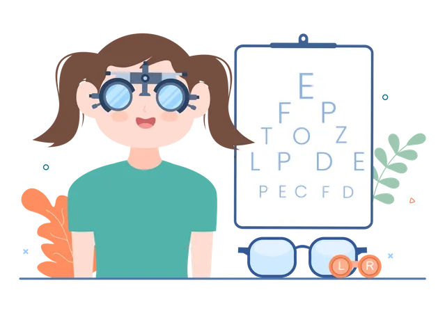 Un médecin ophtalmologiste vérifie la vue du patient pour des lunettes dioptriques  Illustration