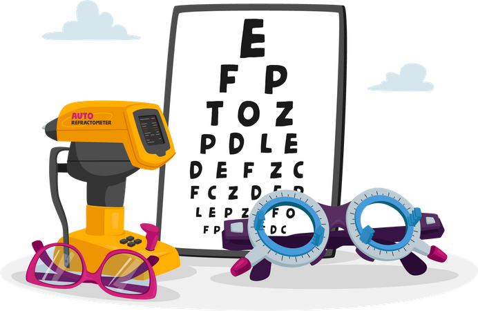 Ophthalmological Equipment Chart for Eyesight Check Up Illustration