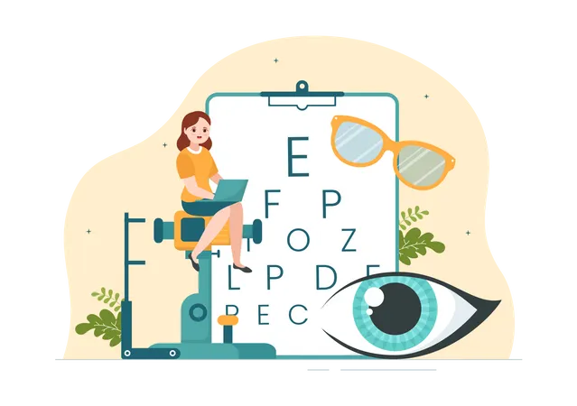 Optometrist With Ophthalmologist Checks Patient Sight Optical Eye Test And Spectacles Technology In Flat Cartoon Hand Drawn Templates Illustration Illustration