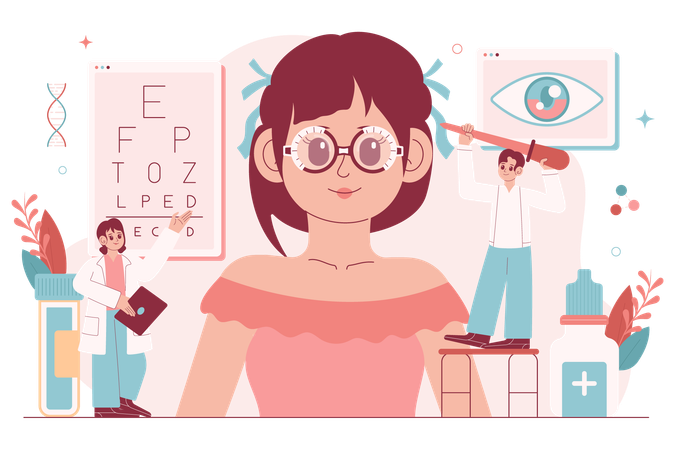 Ophthalmologist checking eye vision  Illustration