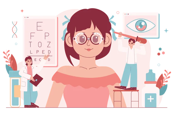 Ophthalmologist checking eye vision  Illustration