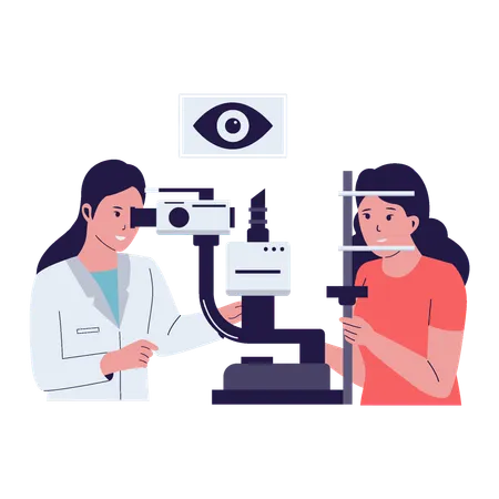 Ophthalmologist Checking Eyesight Of His Patient Using Eye Test Machine Vector Flat Illustration 일러스트레이션