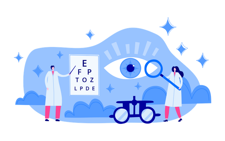 Ophthalmologist checks eyesight  イラスト