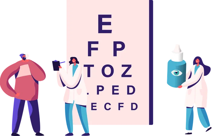 Ophthalmologist Doctor Check Eyesight for Eyeglasses Illustration