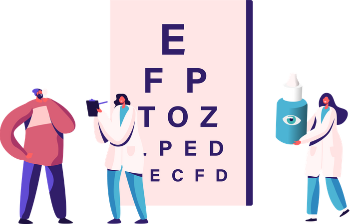 Ophthalmologist Doctor Check Eyesight for Eyeglasses  Illustration