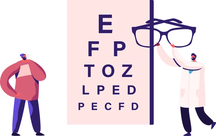 Ophthalmologist Doctor Check Up Patient Eyesight for Eyeglasses Illustration
