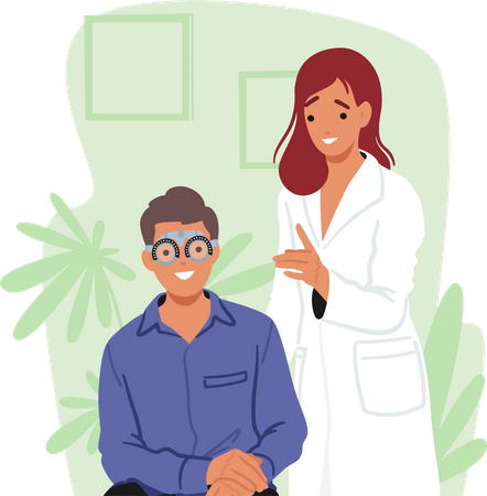 Ophthalmologist Doctor Check Up Patient Eyesight for Eyeglasses Diopter  Illustration
