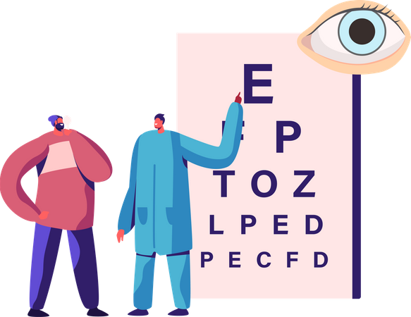 Ophthalmologist Doctor Check Up Patient Eyesight for Eyeglasses Diopter Illustration