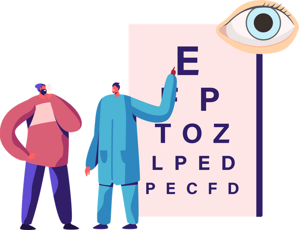 Ophthalmologist Doctor Check Up Patient Eyesight for Eyeglasses Diopter  Illustration