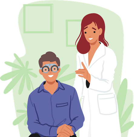 Ophthalmologist Doctor Check Up Patient Eyesight for Eyeglasses Diopter  イラスト