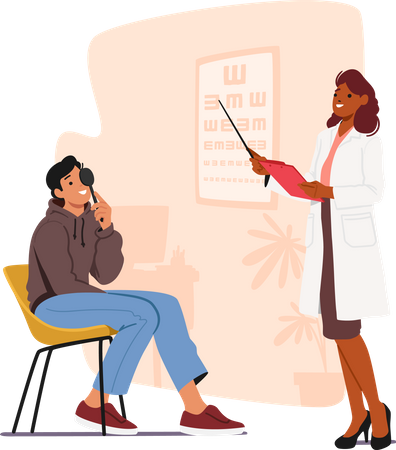 Ophthalmologist Doctor Check Up Patient Eyesight For Vision Correction  イラスト