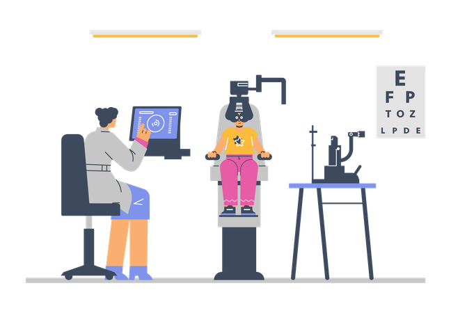 Ophthalmologist doctor checking eyesight using computer  Illustration