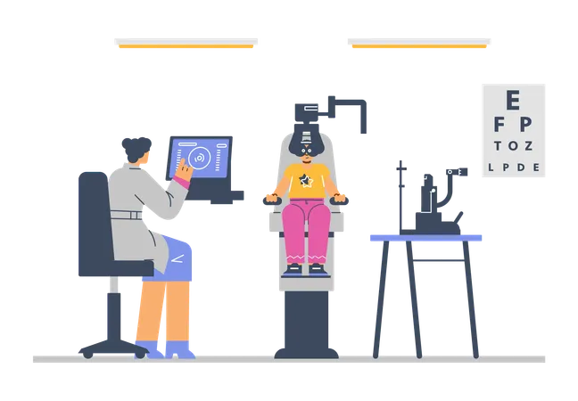 Ophthalmologist doctor checking eyesight using computer  Illustration