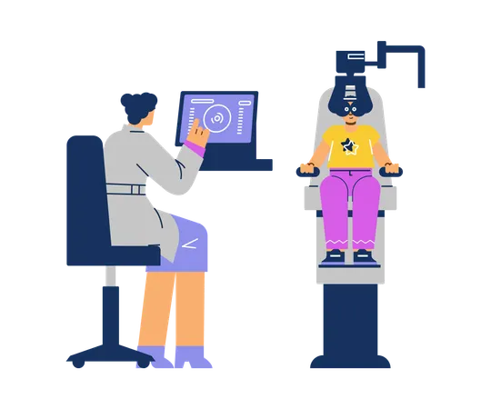 Ophthalmologist doctor checking eyesight using computer  Illustration
