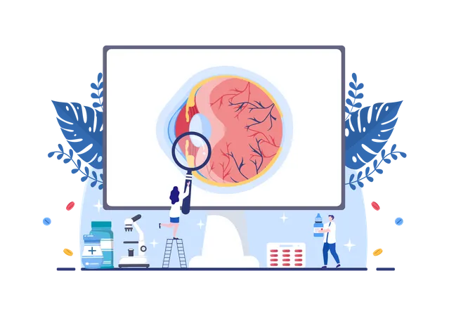 Ophthalmologist doing eye testing  Illustration