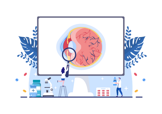 Ophthalmologist doing eye testing  Illustration