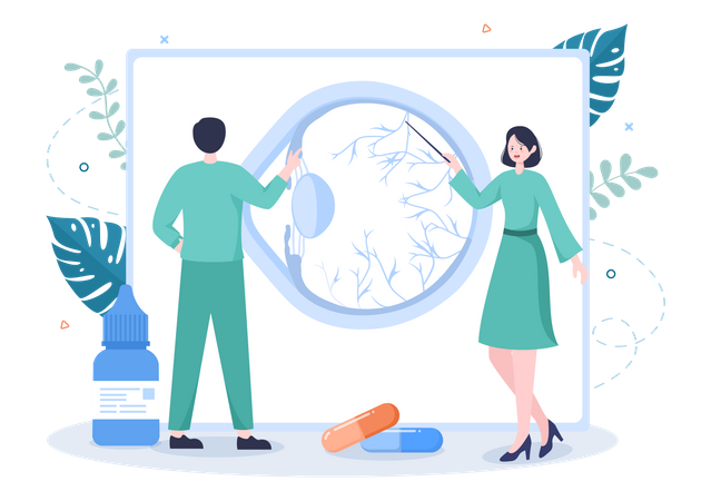 Ophthalmologist doing eye testing  Illustration