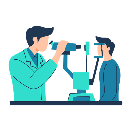 Ophthalmologist is examining patient eyes  Illustration
