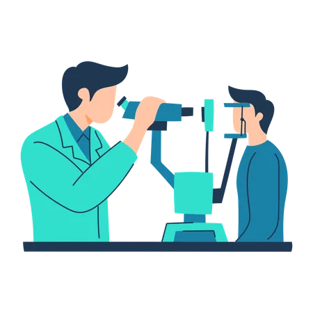 Ophthalmologist is examining patient eyes  Illustration