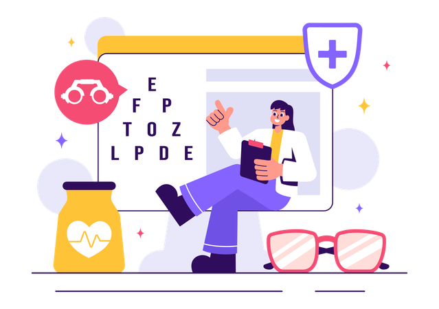 Ophthalmologist showing eye test chart  Illustration