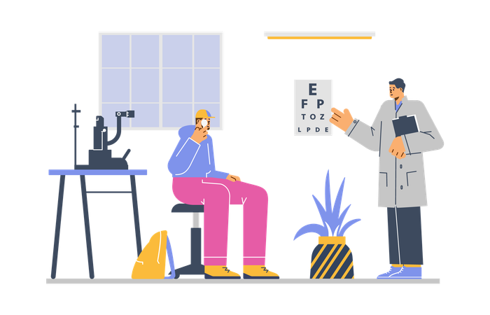 Ophthalmologists taking eye test of patient  Illustration