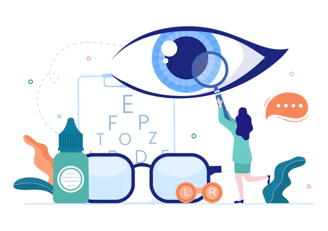 Ophthalmology Of Checks Patient Sight Optical Eyes Test Spectacles Technology And Choosing Eyeglasses With Correction Lens In Flat Cartoon Illustration Illustration