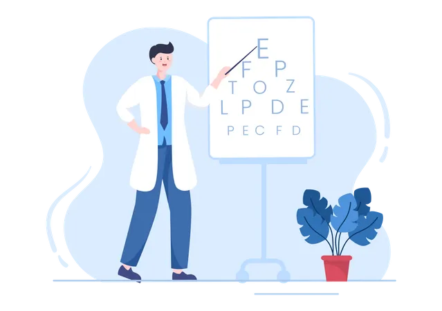 Ophthalmology man doctor with eye chart Illustration