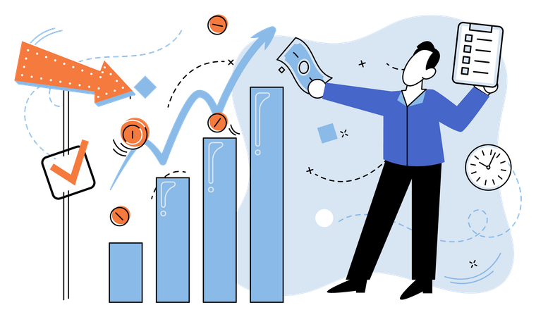 Empresário visualiza gráfico de economia  Ilustração