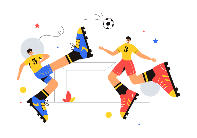 Opponents kicking soccer ball in match  Illustration