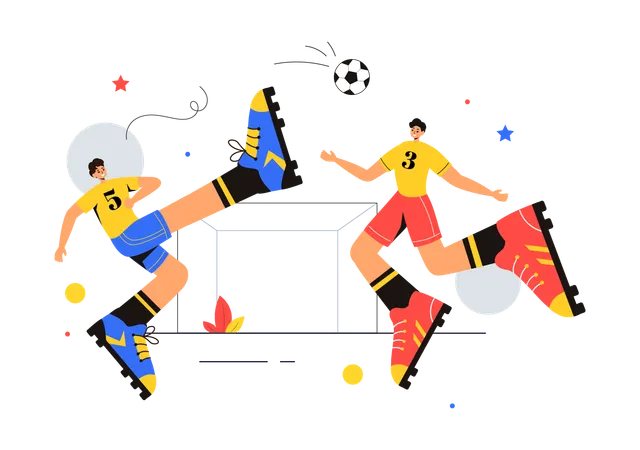 Opponents kicking soccer ball in match  Illustration