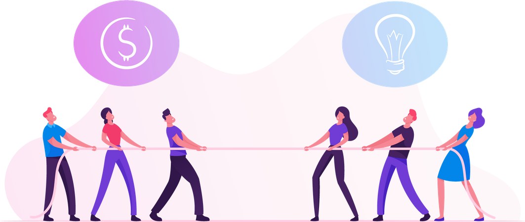 Opposite Groups of Businesspeople Tug of War Process Illustration