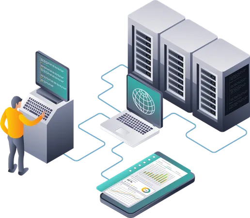 Optimieren der Serverleistung mit Datenanalyse und Netzwerkmanagement  Illustration