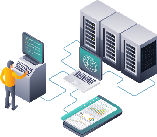 Optimización del rendimiento del servidor con análisis de datos y gestión de red  Ilustración