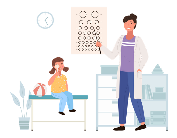 Optometrist checks the child eyesight  Illustration
