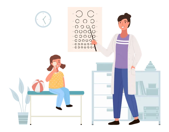 Optometrist checks the child eyesight Illustration