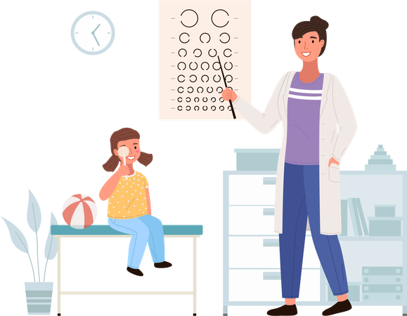 Optometrist checks the child s eyesight  Illustration