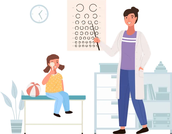 Optometrist checks the child s eyesight  Illustration