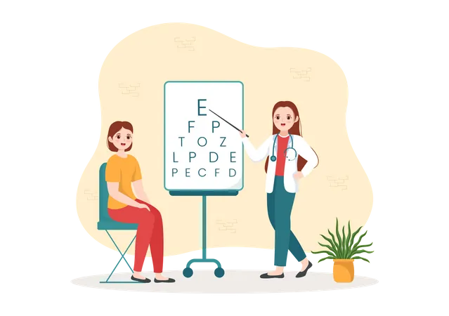 Optometrist With Ophthalmologist Checks Patient Sight Optical Eye Test And Spectacles Technology In Flat Cartoon Hand Drawn Templates Illustration Illustration