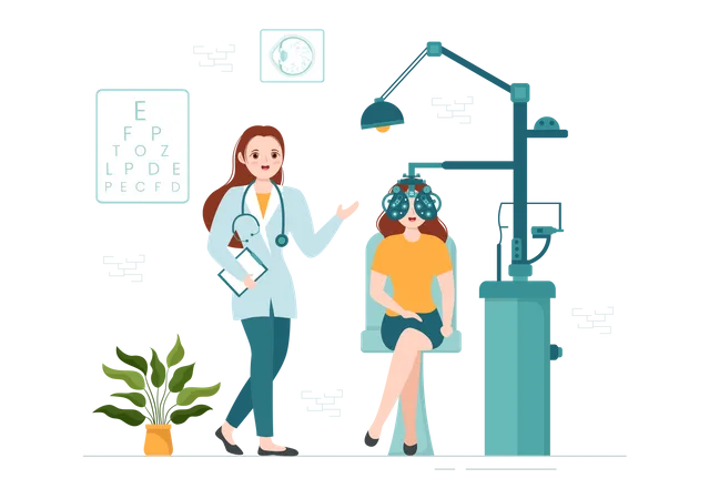 Optometrist with patient Illustration