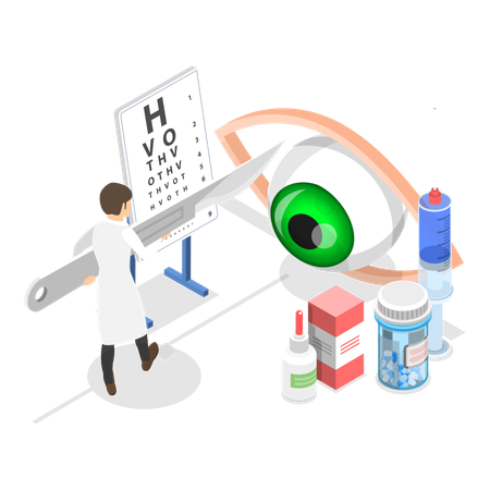 Optometrista fazendo exame oftalmológico  Ilustração